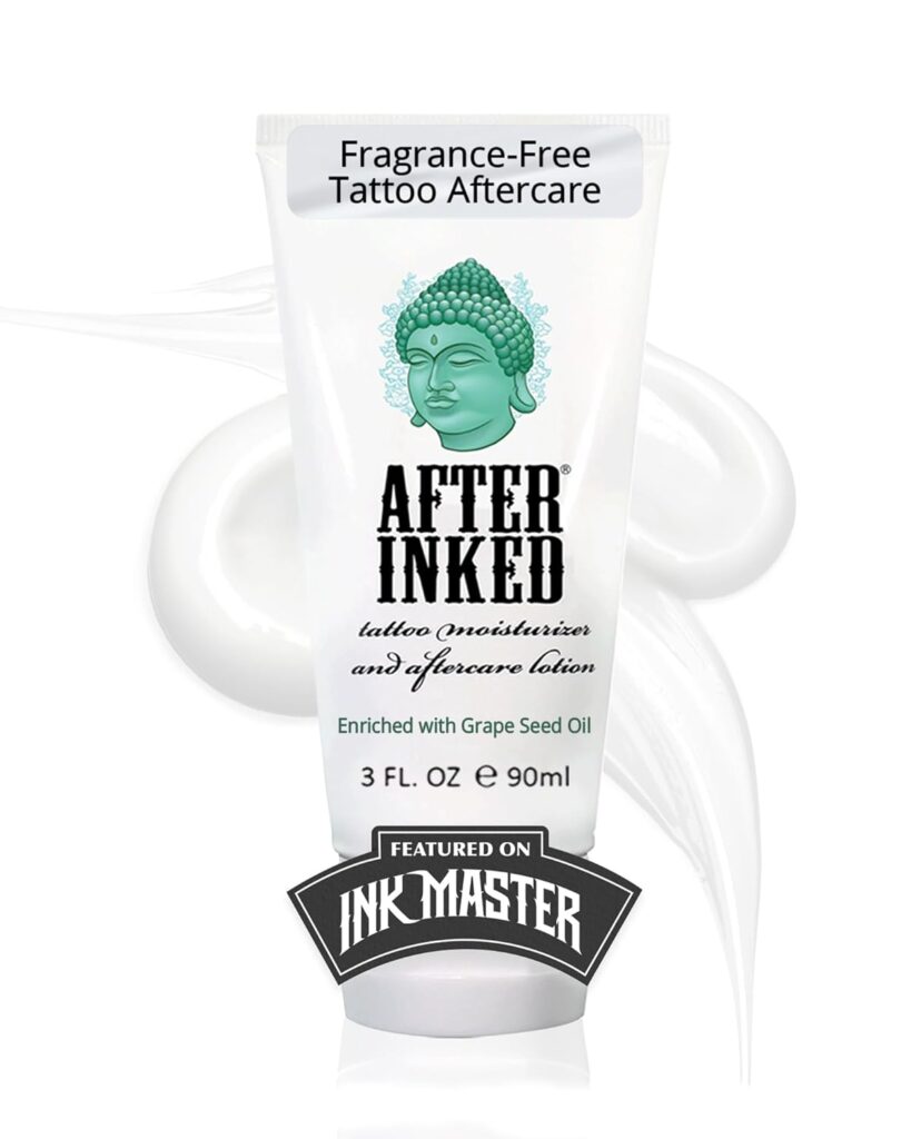 After Inked Tattoo Aftercare Lotion – Moisturizing Balm for Inked Skin, As Seen on INK MASTER – Hydrating Cream with Grape Seed Oil, Skin Nourishment & Daily Maintenance – 3 Fluid oz Tube (1-Pack)