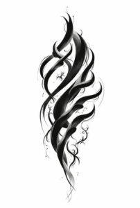 bold black tribal wave tattoo design with flowing curved lines, simple ocean-inspired line art for beginners