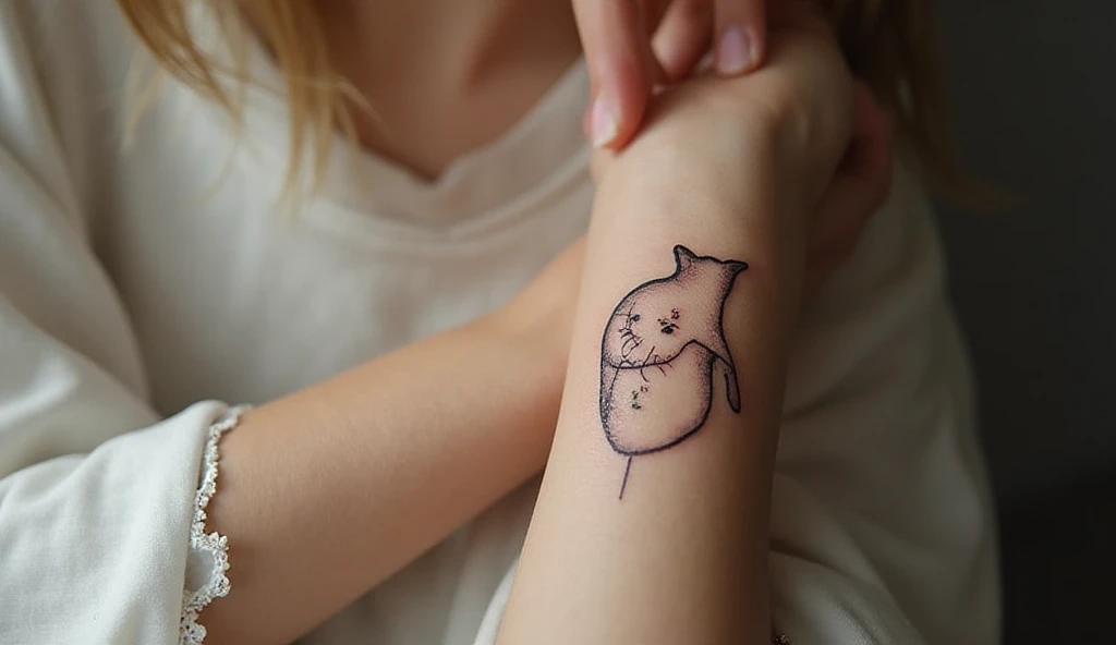 Cat tattoo on female wrist symbolizing independence and intuition – minimalist small tattoo idea.