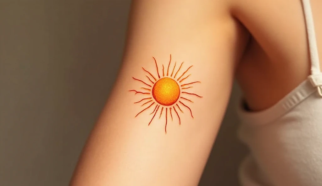 Sun tattoo on woman’s forearm representing hope and new beginnings – meaningful small tattoo 2025.