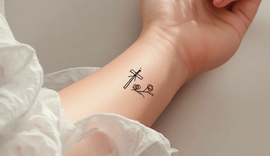 Cross tattoo for women symbolizing faith and protection – minimalist wrist tattoo idea.