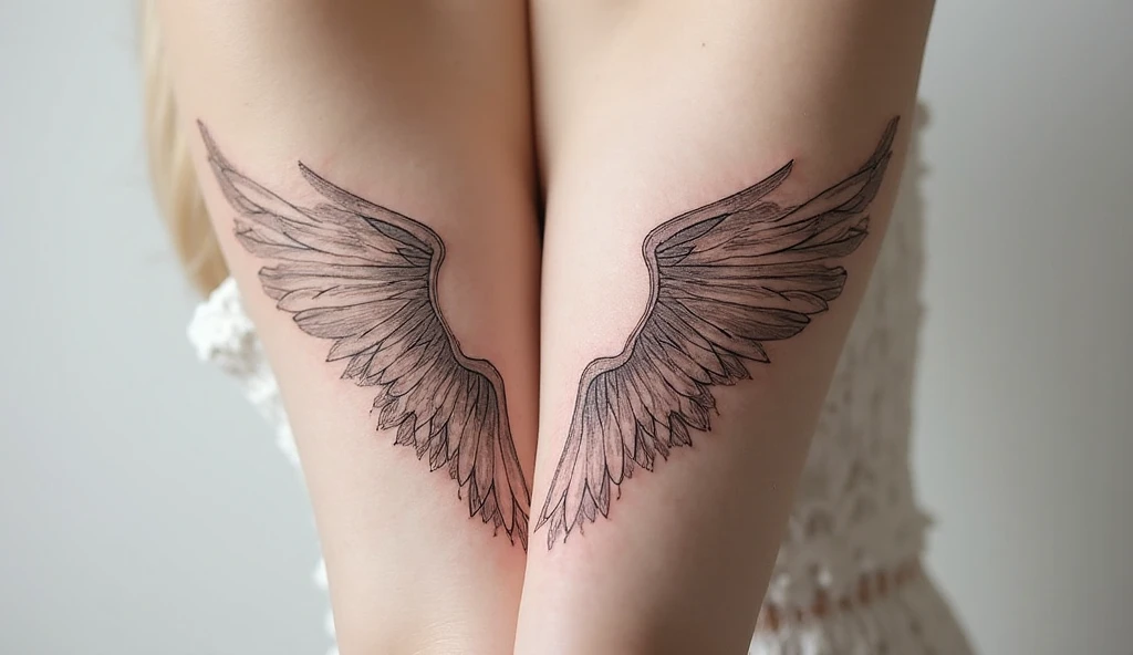 Angel wings tattoo for women representing freedom and transformation – delicate forearm tattoo.