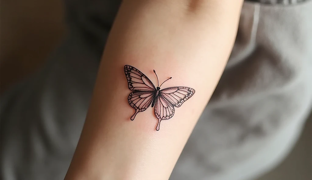 Butterfly curve tattoo – elegant girlish tattoo design with curved wings symbolizing transformation and grace.