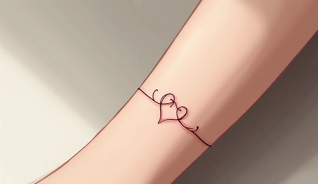 Divine thread tattoo – minimalist girlish tattoo design with connected hearts symbolizing love and destiny.