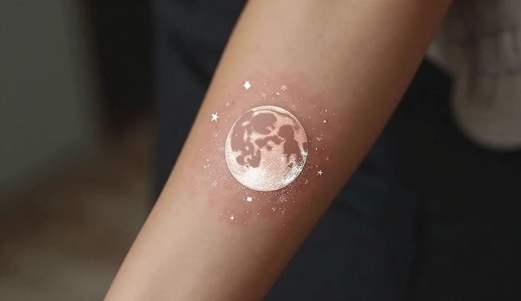 Enchanted moon tattoo – minimalist girlish tattoo design with sparkles symbolizing magic and hope.