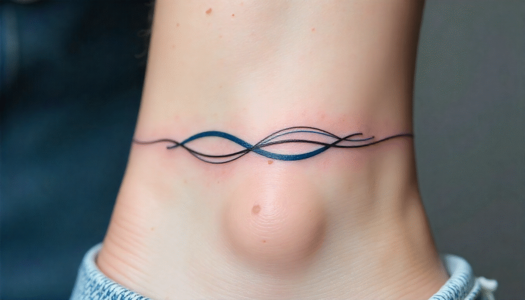 Abstract wave circuit small tattoo for men, minimalist fine-line design symbolizing creativity, flow, and innovation