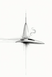 minimalist spaceship tattoo line art representing courage and exploration, simple black ink design for beginners