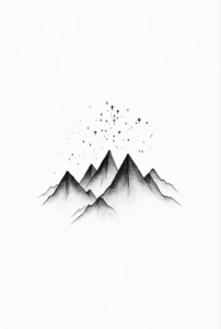 minimalist mountain tattoo featuring single-line peaks and dots for stars, symbolizing resilience and peace