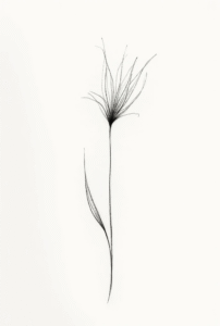 minimalist flower tattoo in fine line work with small stem and leaves symbolizing growth and elegance