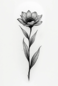 black and gray traditional flower tattoo with soft shading representing calm elegance and timeless beauty