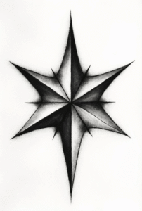 nautical star tattoo with bold black outlines and shaded points symbolizing guidance and safe return