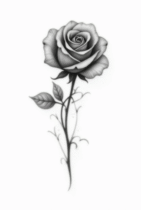 simple black and gray rose tattoo with subtle shading representing quiet enduring love