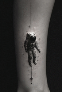 Tiny astronaut tattoo for men – minimalist small space design symbolizing dreams and exploration.