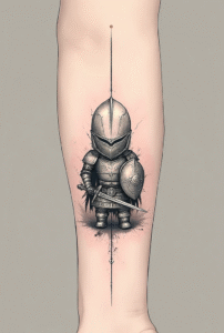 Pocket knight tattoo – tiny warrior design representing bravery and courage.