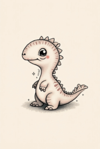 cute small dinosaur tattoo design with cartoon style symbolizing playfulness, bold simple line tattoo for beginners