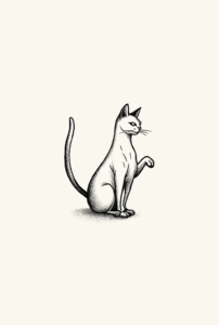 simple cat tattoo outline symbolizing curiosity and independence, sleek minimal black line design for beginners