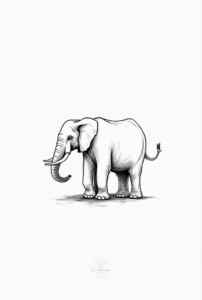 minimal elephant tattoo with upward trunk symbolizing wisdom and good luck, clean fine-line design for beginners