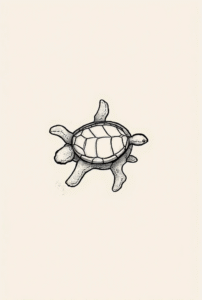 simple turtle tattoo design symbolizing steady progress, minimal black line art with clean shell outlines